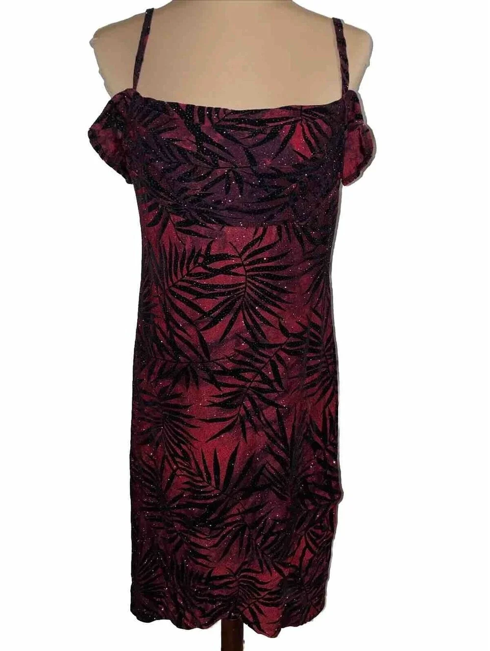 Vintage Rampage CDC Petites Ruched Bust Red & Black Dress Sparkle Size 10